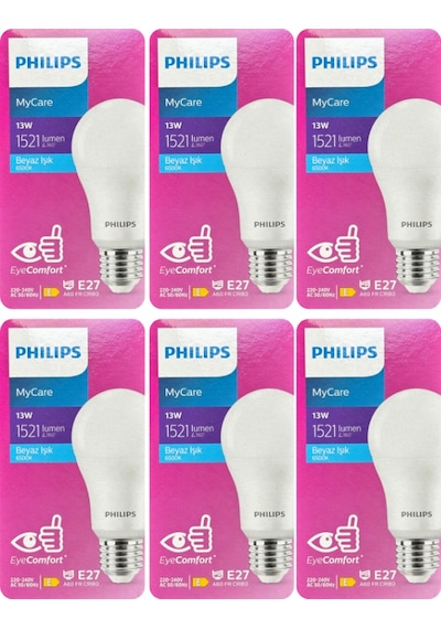 Philips 13w 100w 6500k Beyaz Işık E27 Duylu Led Ampul 6 Adet