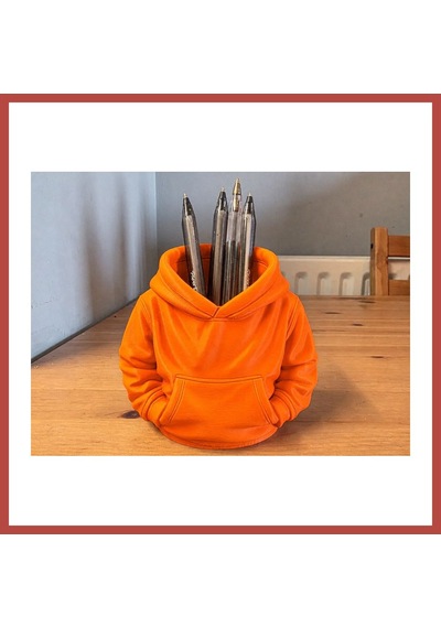 Bezos 3d Baskı Kapüşonlu Sweatshirt Kalemlik - Masaüstü Organizer-turuncu Erdotıca