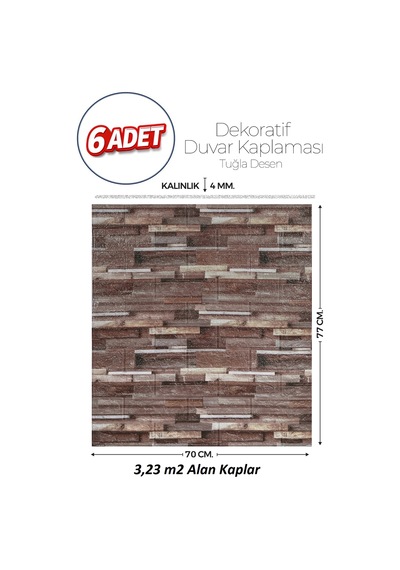 Brano 70x77 Cm Kendinden Yapışkanlı Kabartmalı, Açık Kahve Kiremit Desenli Duvar Kaplama Z162-6