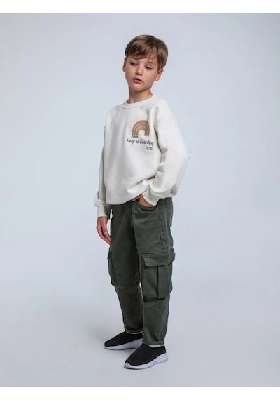 Jack Lions Erkek Çocuk Keep On Yazılı İnce Şardonlu 3 İplik Sweatshirt-14267 Krem