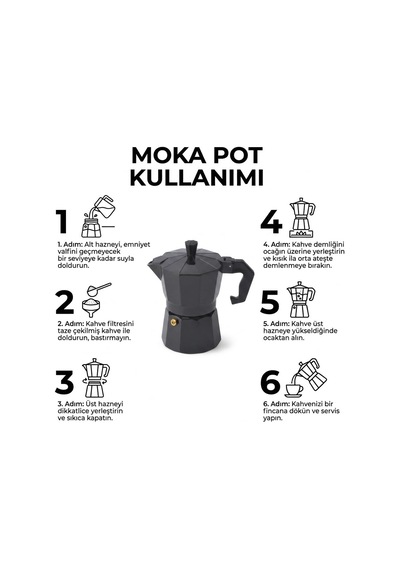 Deconox Siyah Moka Pot 3 Fincanlık Moka Kahve Cezvesi, 180 Ml Alü