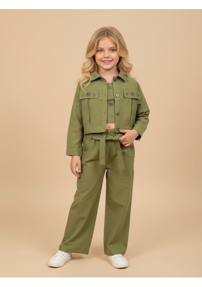 Zekids Kız Çocuk Tasarım Pantolon-17160 Yeşil