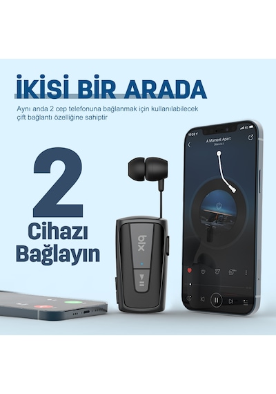 Bix Soundcraft TW7 Makaralı Çekilebilir Klipsli Bt 5.3 Kulaklık