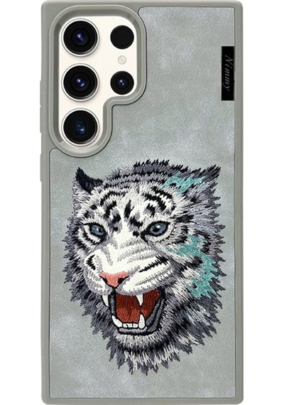 Samsung Uyumlu Galaxy S25 Ultra Magsafe 3d Gerçek Nakış İşlemeli Kar Leoparı Premium Kılıf 2.0 Şeffaf