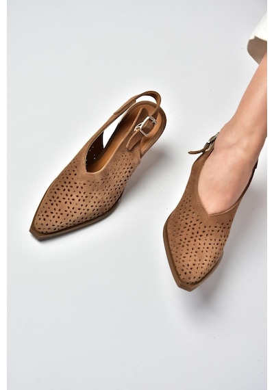 Fox Shoes Y654154702 Vizon Hakiki Deri Süet Western Topuklu Ayakkabı