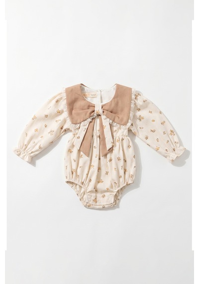 Joy Kids Kız Bebek Fisto Yakalı Romper Zıbın Lüx Elbise 3-18ay Bej