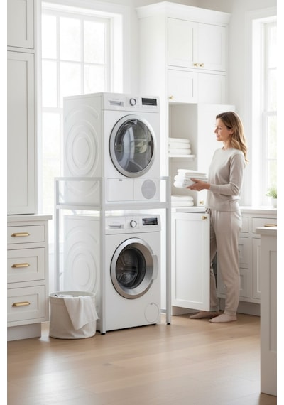 Çamaşır Makinası Ve Kurutma Makinası Rafı Çamaşır Makinası Üstü Banyo Düzenleyici Raf Beyaz-beyaz