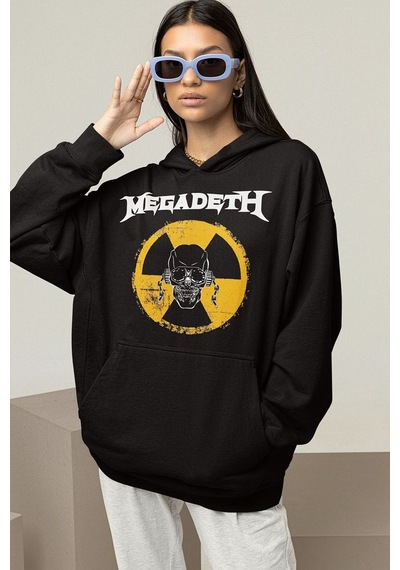 Sevbano Megadeth Baskılı Unisex Oversize Rock Metal Müzik Grubu Hoodie Siyah