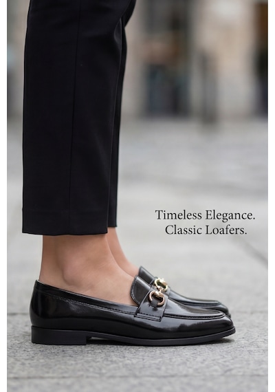 Iconic Klasik Siyah Kadın Loafer Ayakkabı Toka Detaylı Esnek ve Hafif