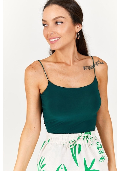 Armonika Kadın Zümrüt İp Askılı Astarlı Crop Bluz Arm-22y055003