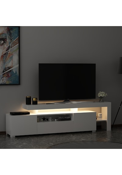 T0014 Led Işıklı Tv Sehpası - Beyaz Beyaz
