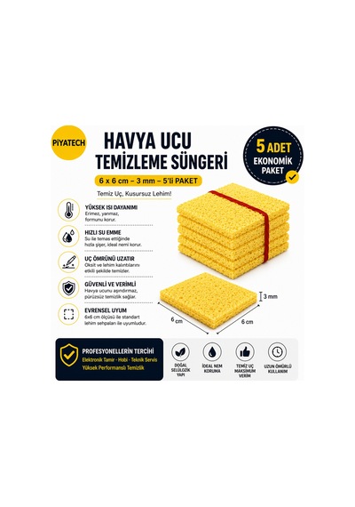 Havya Temizleme Süngeri 6x6 Cm Lehim Ucu Temizleyici Sünger 3 Mm 5'li Paket