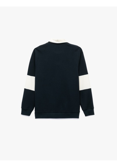 Koton Pamuklu Regular Fit Renk Bloklu Düğmeli Baskılı Polo Yaka Sweatshirt Lacivert 7wam70046mk
