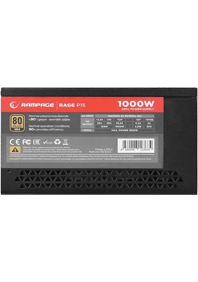 Rampage RAGE P15 1000W 80+ Gold APFC HDB Fan ATX3. Güç Kaynağı