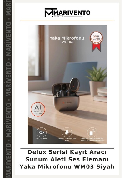Delux Serisi Kayıt Aracı Sunum Aleti Ses Elemanı Yaka Mikrofonu Wm03 Siyah
