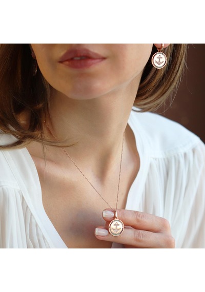 Apm Monaco Model Deniz Çapası Renkli Zirkon Taşlı Rose Gold Kaplama Gümüş Set Gümüş