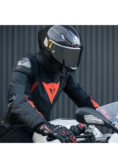 Dainese Super Speed 4 Black Matt Fluo Red Deri Ceket