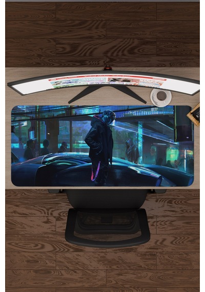 Dijital Cyberpunk City 90x40 Xxl Gaming Kauçuk Kaymaz Taban Mouse Pad Fare Altlığı