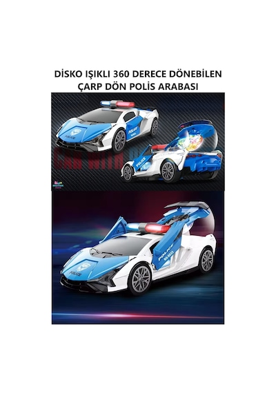 3d Disko Işıklı Ve Müzikli 360 Derece Dönebilen Bugatti Pilli Polis Oyuncak Çarp Dön Araba Mavi-beyaz