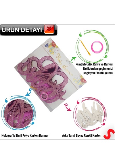 Baby Shower Simli Folyo Karton Banner, 90 Cm - Pembe Diğer