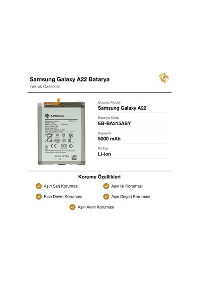 Samsung Galaxy A22 Uyumlu Güçlendirilmiş Batarya Eb-ba315aby 5000 Mah Pil Telefon Bataryası Battery