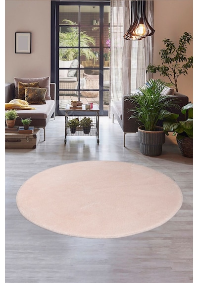 Dijidekor Peluş Halı Pembe Cool Yıkanabilir Yuvarlak Kesme Po...