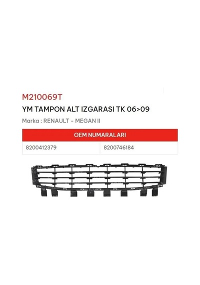 Tampon Alt Izgarası Tk 06&gt 09 Megane Iı