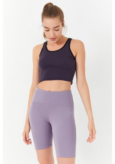 Tommy Life Mor Basic Sıfır Kol Dar Kalıp U Yaka Kadın Crop Top Atlet - 97162 Mor