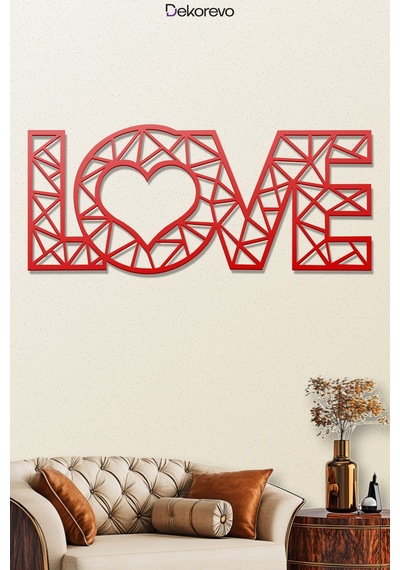 Love Yazı Metal Duvar Tablosu - Metal Duvar Sanatı - Kırmızı - 20 X 50 Cm