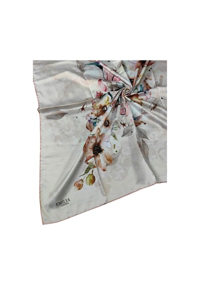 Mim Eşarp Emilya Rayon Çiçek Desenli Eşarp 90x90 Cm Tarçın - Pudra