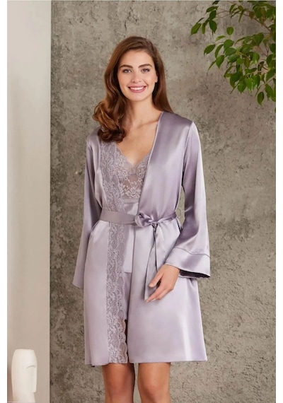 Pierre Cardin 7015 Kadın Dantelli Saten 4'lü Set-royal