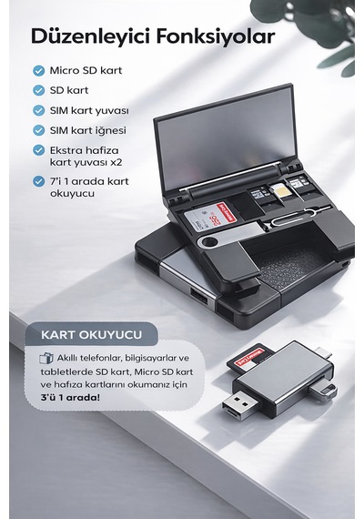 Çok Fonksiyonlu 7 In 1 Otg Kart Okuyucu Type C Usb Hafıza Apple Uyumlu iPhone Android Kart Saklama Kutusu