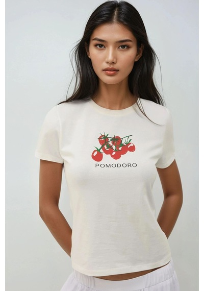 Hiccup Kadın Bisiklet Yaka Kısa Kollu Önü Baskılı Pamuklu T-shirt Kırmızı