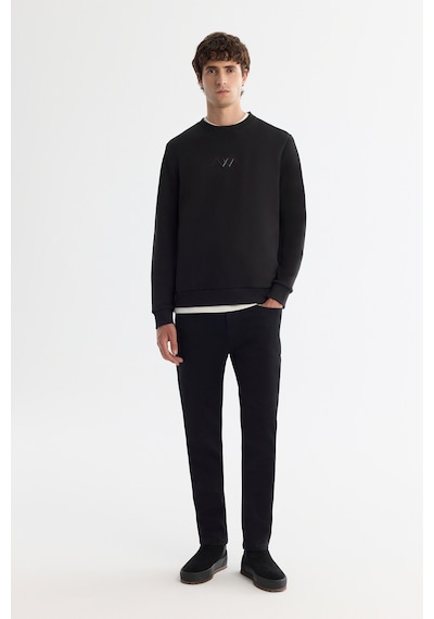 Avva Erkek Siyah Bisiklet Yaka Pamuklu Şardonlu Baskılı Regular Fit Sweatshirt B001033
