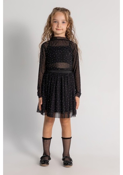 Dmb Kids Kız Sifon Taşlı Etek Takım 25kdmb0528 Siyah