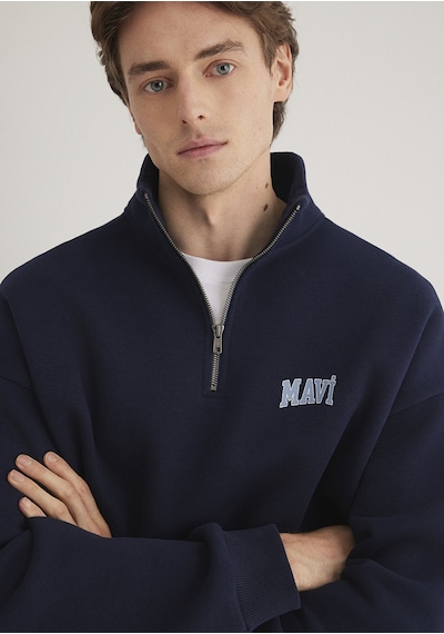 Mavi - Mavi Logo Baskılı Yarı Fermuarlı Lacivert Sweatshirt 0s10208-70497 Lacivert