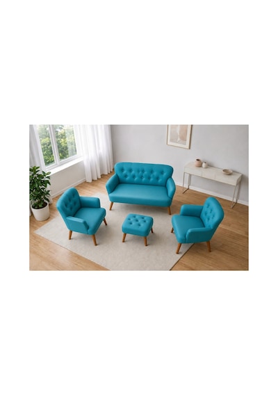 Home Deri Çay Seti 2+1+1 Puf Hediyeli Turkuaz, Ceviz Ayak Turkuaz Home Deri Çay Seti 2+1+1 Puf Hediyeli Turkuaz, Ceviz Ayak Turkuaz
