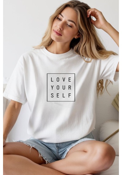 Unisex Oversize 24/1 Penye Dtf Baskılı Tişört - Dtf245 Beyaz