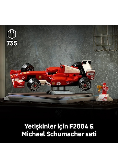 LEGO® Icons Ferrari F2004 ve Michael Schumacher 11375 - Yetişkinler için Sergileme Standı İçeren Model Yapım Seti (735 Parça)