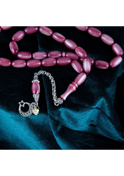 Lapisdo Sedefli Sikma Kehribar Alpaka Püskül Arpa Kesim 8x15mm Tesbih - Bordo Bordo