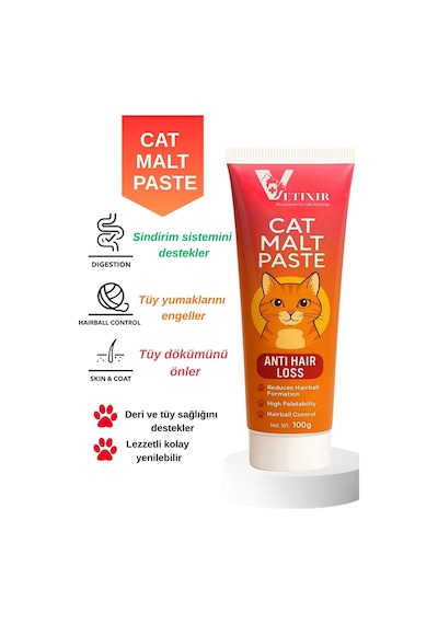 Tüy Dökülme Engelleyici Malt Paste Tüy Yumağı Ve Kusma Önleyici Multivitamin Kedi Malt Macun 100 Gr