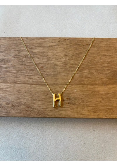 925 Ayar Gümüş Gold Renk H Harfi Kolye Harfli Kolye 45cm
