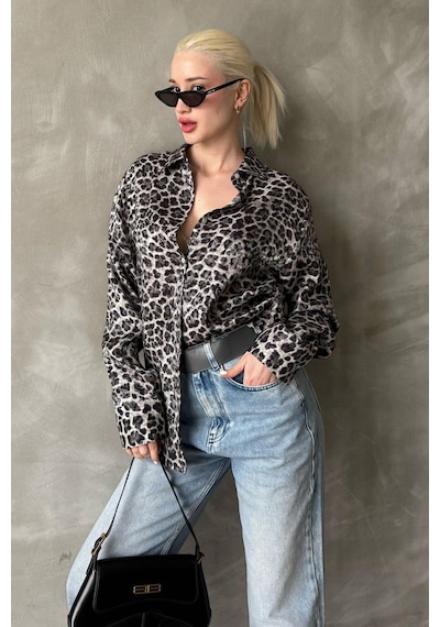 Madmext Siyah Leopar Desen Kadın Gömlek Mg2296 Siyah