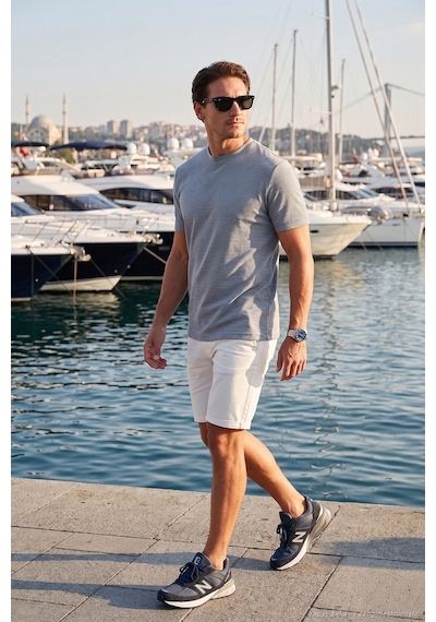 Buratti Streç Pamuklu Slim Fit Sıfır Yaka Erkek T Shirt 5902639 Açık Gri
