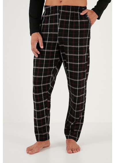 Buratti Ekoseli Cepli Beli Lastikli % 100 Pamuk Regular Fit Erkek Pijama Takımı 6572001 Siyah