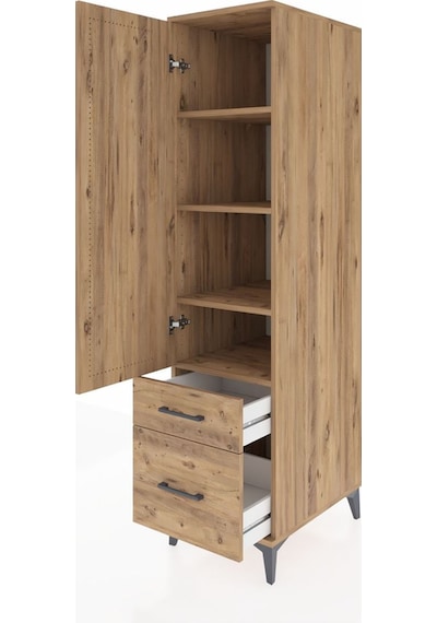 Kronos Dolap 4 Raflı 2 Çekmeceli Tek Kapaklı 44x59x182 Çam-çam Çam
