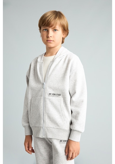 Defacto Baskılı Kapüşonlu Fermuarlı Cepli Sweatshirt Hırka Erkek Çocuk H9681a826wngr400 Gri-gr400