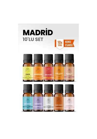 Madrid 10 Lu Oda Kokusu Seti Buhurdanlık Yağı, Difüzör Esansı Ve Esansiyel Uçucu Yağ 10ml X 10 Karışık