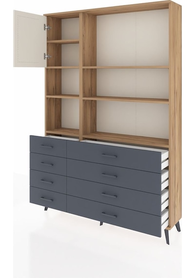 Arges Dolap 7 Raflı 8 Çekmeceli Tek Kapaklı 132x30x195 Çam-aytaşı/antrasit Aytası/antrasıt Arges Dolap 7 Raflı 8 Çekmeceli Tek Kapaklı 132x30x195 Çam-aytaşı/antrasit Aytası/antrasıt