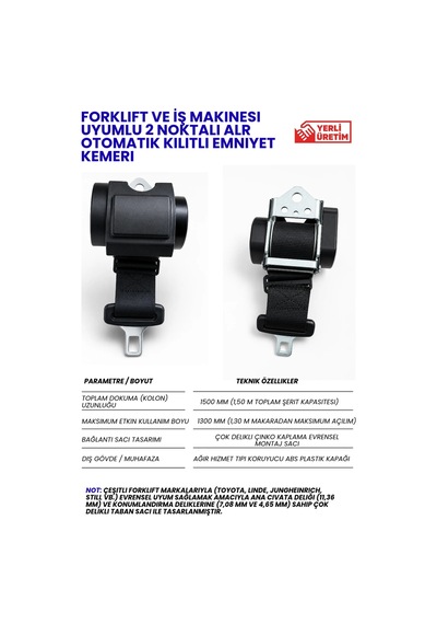 Forklift & İş Makinesi Emniyet Kemeri İsg Muayene Uyumlu Otomatik Kilitli 150 Cm